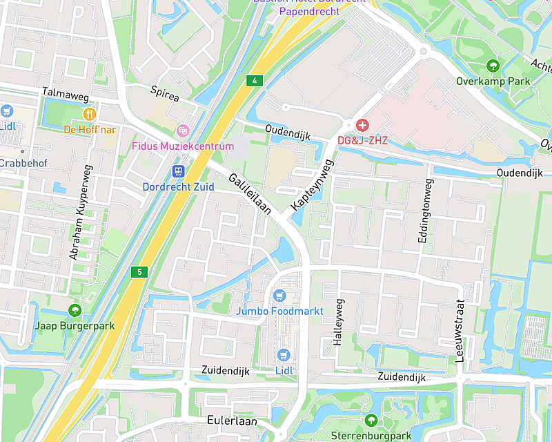 Een kaart met de locatie van AniCura Dierenziekenhuis Drechtstreek - Sterrenburg